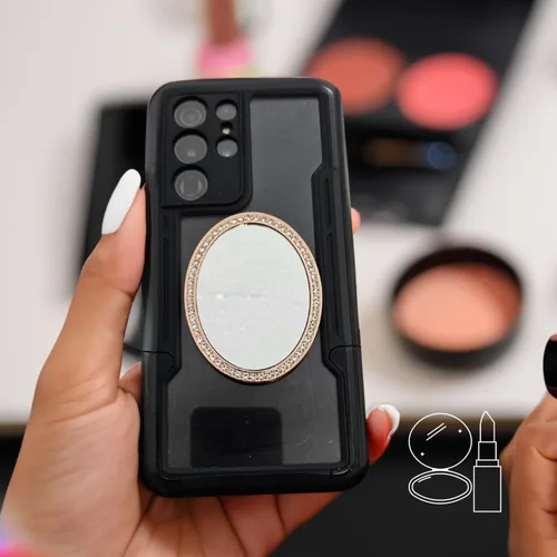 Miniatura 5 de Wireless City Espejo ovalado para teléfono, espejo de maquillaje con diamantes de oro rosa con circonita cúbica, 2.2-2.8 in, ideal para maquillaje
