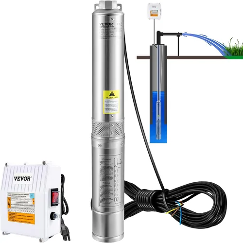 Miniatura 12 de VEVOR Bomba Sumergible de Pozo Profundo, 1HP 115V/60Hz, Flujo de 37gpm Cabeza de 207ft, con Cable Eléctrico de 33ft, Bomba de Agua de Acero