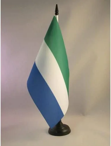 Miniatura 2 de AZ FLAG Sierra Leone Bandera de mesa 5'' x 8'' - Bandera de escritorio de Sierra Leona 21 x 14 cm - Bastón y base de plástico negro