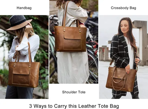 Miniatura 16 de S-ZONE Bolso bandolera vintage de cuero genuino para mujer