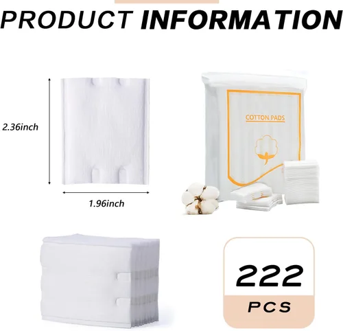 Miniatura 6 de 200 almohadillas rectangulares de algodón orgánico puro para maquillaje facial sin pelusas, almohadillas de limpieza facial cuadradas, toallitas