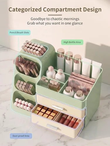 Miniatura 3 de Organizador de maquillaje con cajones para tocador, espacioso estuche de exhibición de cosméticos, solución de almacenamiento perfecta para tus