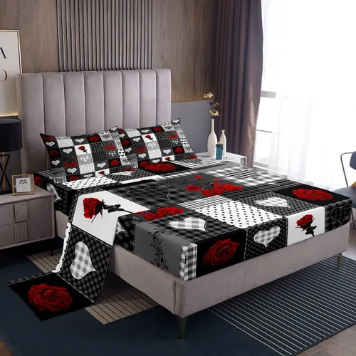 Miniatura 21 de Juego de sábanas femeninas de flores de rosas rojas, tamaño individual, juego de ropa de cama para el día de San Valentín, decoración de habitación