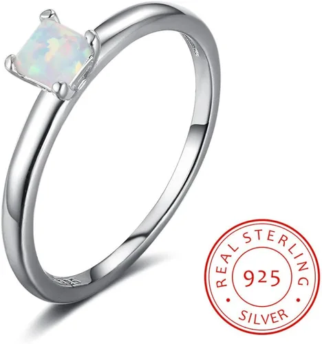 Miniatura 2 de SILBERTALE Anillo de plata de ley 925 con piedra natal pequeña, talla princesa, solitario, anillo de compromiso para mujer, anillo de boda apilable