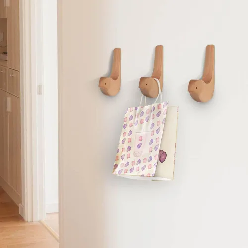Miniatura 7 de Ganchos de pared de pájaros de grano de madera, ganchos para colgar en la pared, paquete de 3