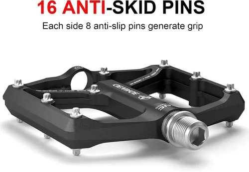 Miniatura 3 de Pedales de bicicleta de carretera/montaña - Pedales de bicicleta de 3 rodamientos - Pedales planos mecanizados CNC de 9/16 pulgadas con clavos Negro