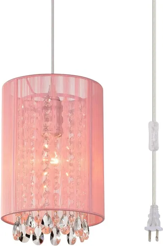 Miniatura 11 de Candelabro pequeño enchufable con 1 luz colgante, lámpara colgante de cristal rosa para dormitorio de niñas