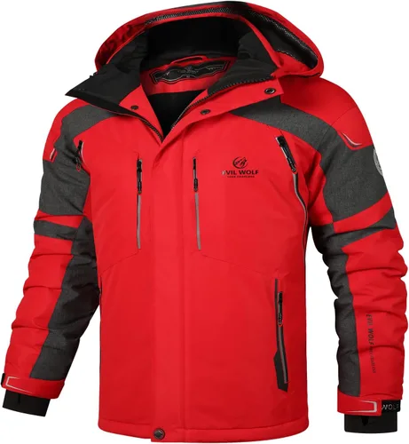 Miniatura 6 de EVIL WOLF Chaqueta de esquí impermeable para hombre, con capucha y cálida, con múltiples bolsillos, equipo esencial de invierno para esquí