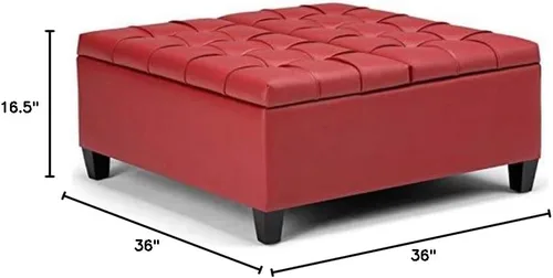 Miniatura 3 de Allora Mesa auxiliar cuadrada de piel sintética de 36 pulgadas de ancho, otomana de almacenamiento, color rojo carmesí