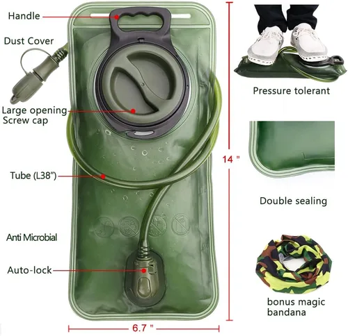 Miniatura 2 de Vejiga de hidratación, vejiga de agua de 1.5-2-3L para mochila de senderismo, bolsa de almacenamiento de depósito de agua libre de BPA a prueba