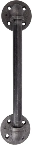 Miniatura 6 de Manija de puerta de granero industrial rústica, 10 pulgadas, accesorios de hierro gris de acero industrial auténtico, bridas y tubos para puertas
