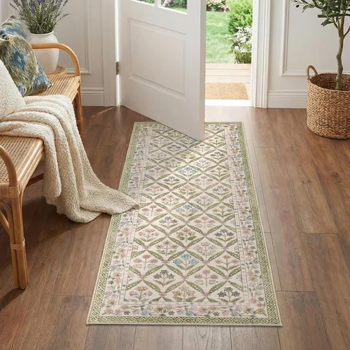 Miniatura 36 de jinchan Haden - Alfombra de entrada de 2 x 3 pulgadas, diseño floral vintage, lavable, suave, antideslizante, de pelo bajo, para puerta, cocina