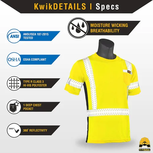Miniatura 6 de KwikSafety - Charlotte, NC - Camisa de seguridad de manga corta para hombre renacentista [cinta reflectante de espina de pescado] Clase 2 ANSI OSHA
