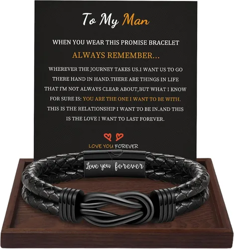 Miniatura 16 de BTYSUN Regalos para hombres, regalos del día de San Valentín para él, novio, marido, adolescentes, pulseras de cuero para hombres, regalos de amor