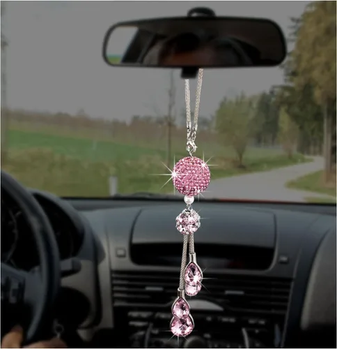 Colgante brillante de bola y gotas para coche, adorno de espejo retrovisor de cristal para mujeres y niñas, accesorios universales brillantes para
