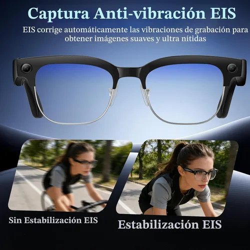 Miniatura 3 de Gafas inteligentes AI con cámara HD 4K, gafas de cámara Bluetooth antivibración de 800W, grabación de video 1080P con micrófono dual y reducción