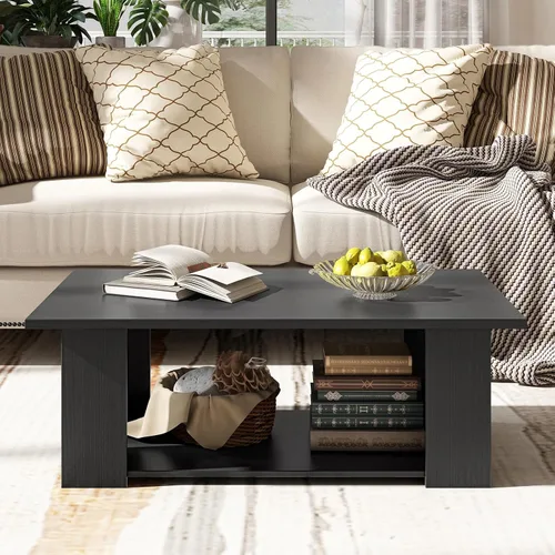 Miniatura 4 de Tangkula Mesa auxiliar de 2 niveles, moderna mesa de cóctel rectangular con 5 patas de soporte, muebles de sala de estar con acento de madera, mesa