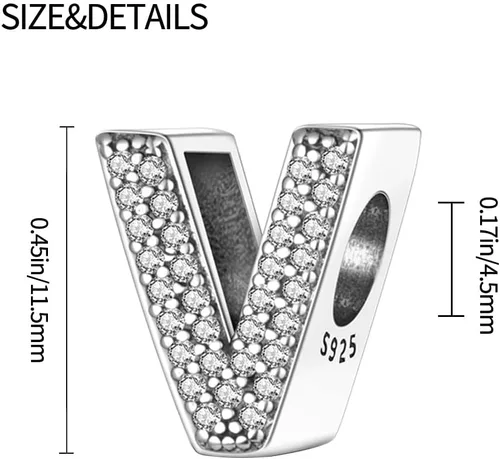 Miniatura 3 de Dijes con iniciales del alfabeto, letras de la A a la Z, plata de ley 925, circonitas cúbicas, colgantes para Pandora, pulseras europeas, collar