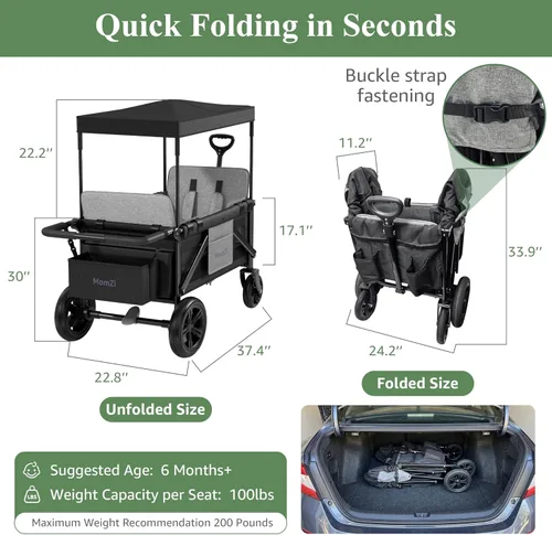 Miniatura 3 de Cochecito para 2 niños, cochecito plegable con toldo extraíble, cochecito plegable con 2 plazas y bolsillo de almacenamiento para bebés pequeños