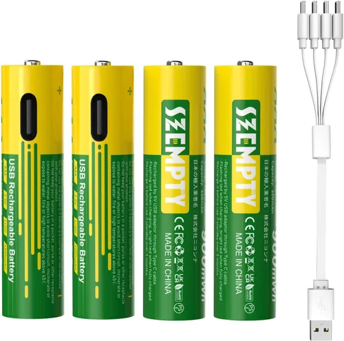 Miniatura 8 de Paquete combinado de baterías recargables AA y AAA, 1.5 V USB-C de litio doble A 3400 mWh y triple A de 900 mWh con cable 4 en 1 de carga rápida