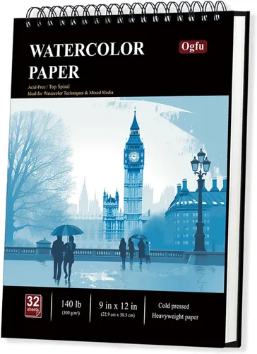 Miniatura 9 de Papel de acuarela de 8.5 x 11 pulgadas, libros de bocetos de acuarela 16 hojas (32 páginas), bloc de papel de acuarela prensado en frío de 140