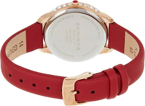 Miniatura 2 de Akribos AK1059 - Reloj con 3 marcadores de diamantes auténticos, correa de piel cómoda, cuarzo japonés