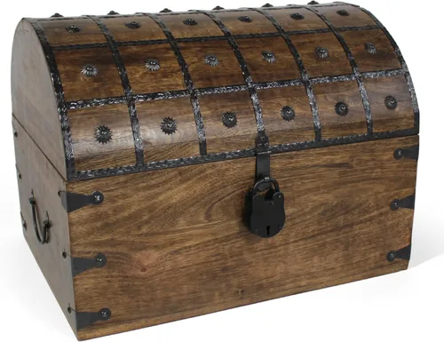 Miniatura 14 de Nautical Cove - Cofre del tesoro pirata con cerradura de hierro y llave de esqueleto, caja de almacenamiento y decoración (S, 8 x 6 x 6)
