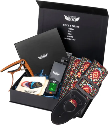 Miniatura 11 de Stage Rocker Guitar Accessories Gift Box for Acoustic and Electric Guitars, 5-in-1 Essential Gift