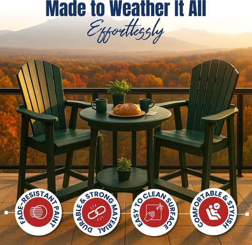 Miniatura 4 de Phat Tommy Silla alta Adirondack – Muebles de exterior de polietileno de alta densidad – Taburete de bar Adirondack de polietileno – Mueble pesado