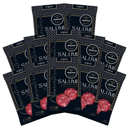 Aufschnitt Meats Kosher Salumi - Salchicha en rodajas, carne de embutidos - Carne fermentada fina - 2 onzas, original, paquete de 12