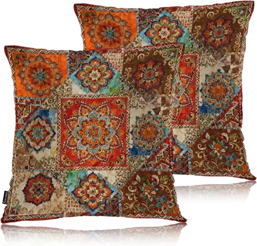 Miniatura 18 de Swono Juego de 2 fundas de almohada de 18 x 18 pulgadas, diseño floral abstracto, fundas de almohada decorativas para interiores y exteriores, sofá