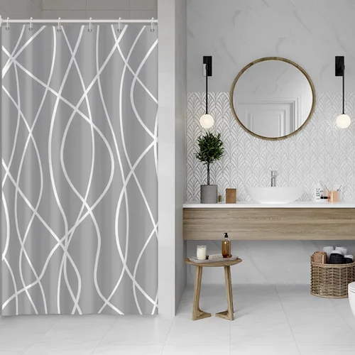 Miniatura 86 de Cortina de ducha pequeña a rayas gris claro degradado para baño, 36 x 72 pulgadas, juego de cortina de ducha geométrica para cabina de RV