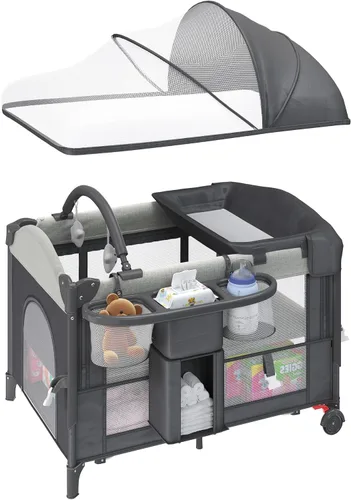 Miniatura 9 de Cuna de bebé 5 en 1, cuna de noche ajustable de 6 alturas para bebé, cuna mecedora con cómodo colchón y ruedas bloqueables, cesta de almacenamiento
