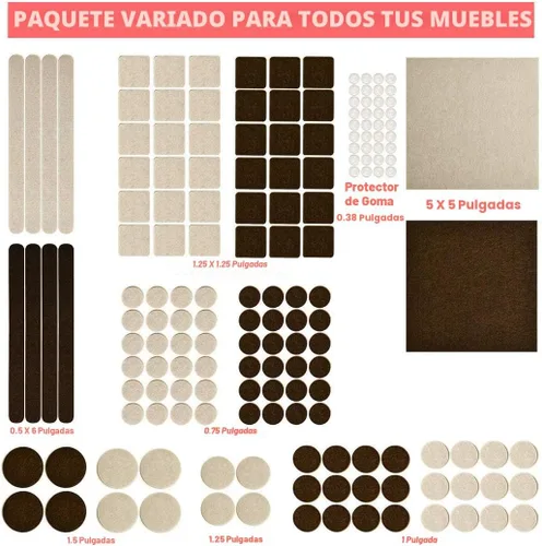 Miniatura 2 de Almohadillas de Fieltro para Muebles de Dos Colores - Tamaño Variado, 165 Piezas. Almohadillas Autoadhesivas con Topes Transparentes de Reducción