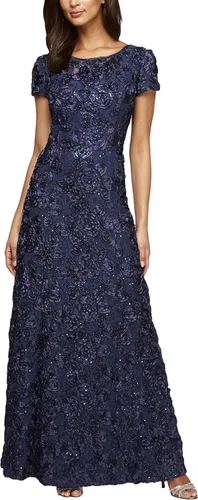 Miniatura 2 de Alex Evenings Vestido de encaje de roseta de manga corta para mujer talla grande
