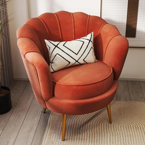 Miniatura 6 de DAGONHIL Silla decorativa tapizada moderna de mediados de siglo, silla de tocador de pétalos, sofá individual de terciopelo retro con patas de metal