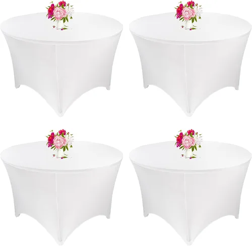 Miniatura 21 de Paquete de 8 Manteles Redondos de Spandex Beige de 5 Pies 60" Cubierta de Mesa Elástica Redonda Mantel de Mesa Redondo Lavable Resistente a Arrugas