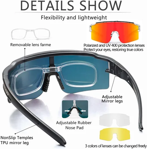 Miniatura 4 de SPOSUNE Gafas de ciclismo polarizadas con 3 lentes intercambiables para mujeres y hombres, TR90 gafas de sol deportivas para correr y béisbol 3