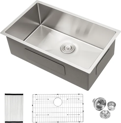 Miniatura 12 de Fregadero de cocina empotrado 30 - Fregadero empotrado de 30"x19" de acero inoxidable calibre 16 de un solo tazón debajo de la encimera