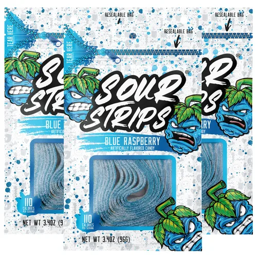 Miniatura 11 de Sour Strips Sour Candy Belts, Appleberry, bolsas de dulces resellables, 3.4 onzas (paquete de 3)