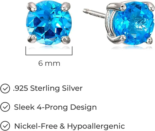 Miniatura 29 de Amazon Essentials Aretes redondos de plata de ley con piedra natal (anteriormente colección Amazon)