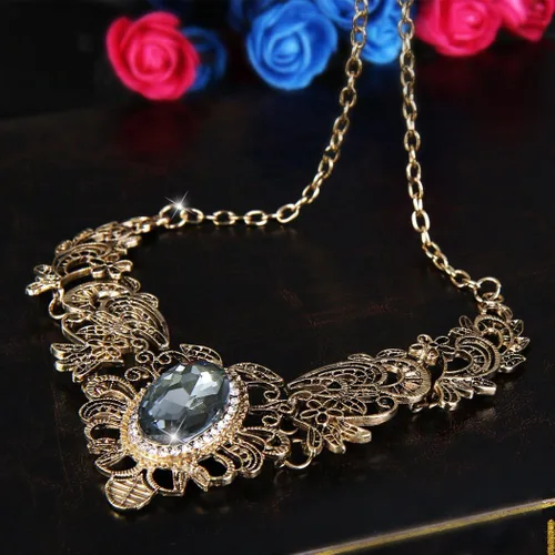 Miniatura 2 de BriLove Collar con diseño floral de cristal de inspiración vintage para mujer