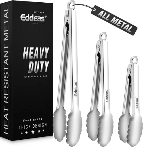 Miniatura 9 de Pinzas para cocinar – Pinzas de cocina de acero inoxidable de 600 grados resistentes al calor, pinzas de bloqueo de metal resistente, perfectas