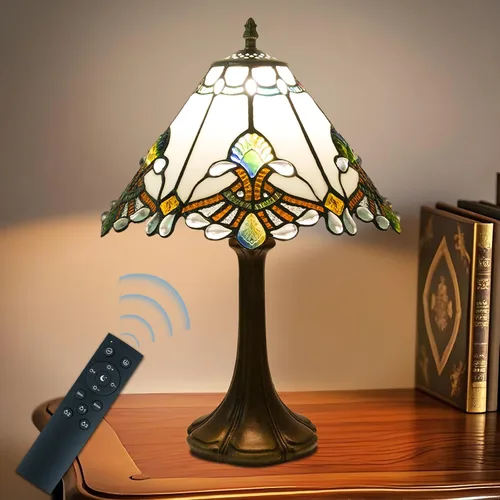Miniatura 10 de JHuiLap Lámpara de mesa estilo Tiffany de 12 pulgadas, lámpara barroca de vidrieras con control remoto, regulable continua y 3 temperaturas