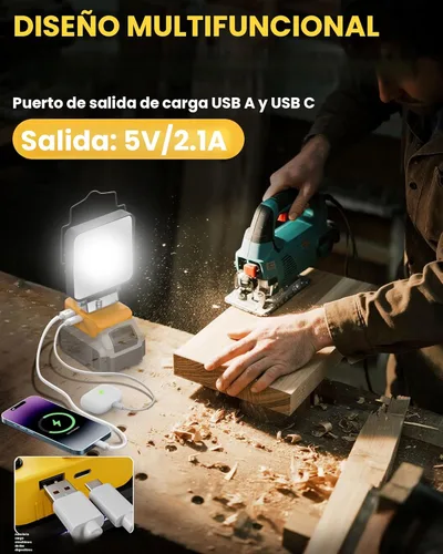 Miniatura 3 de Ecarke Luz de trabajo LED inalámbrica de 20 V compatible con baterías DeWALT: linterna de 70 W 7000LM con protección de bajo voltaje, luz de 112W
