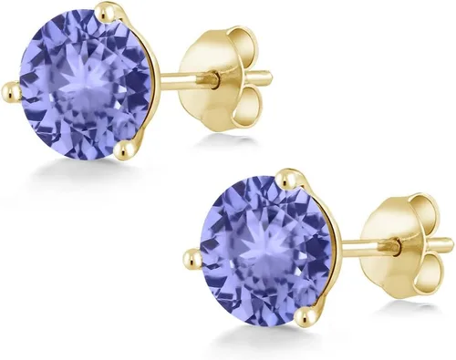 Miniatura 22 de Gem Stone King Aretes de oro de 14 quilates, 0.236 in, piedra natal redonda, Martini, 3 puntas, aretes de oro para mujer