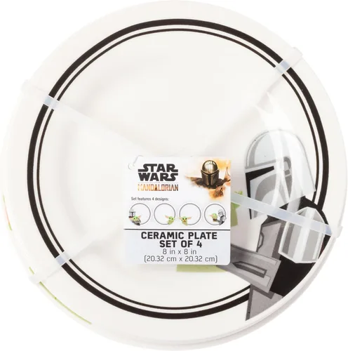 Miniatura 3 de Silver Buffalo Star Wars The Mandalorian and The Child Baby Yoda Grogu - Juego de 4 platos de cerámica con borde de 8 pulgadas El mandaloriano