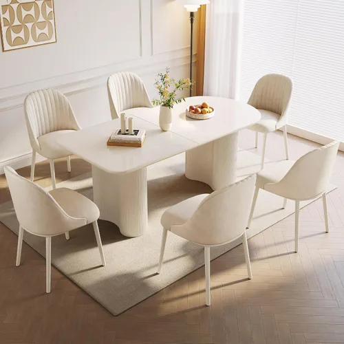 Miniatura 40 de Mesa de comedor negra de 55 pulgadas, una mesa rectangular de extremo redondeado con patas de diseño ondulado para cocina, comedor, oficina en casa