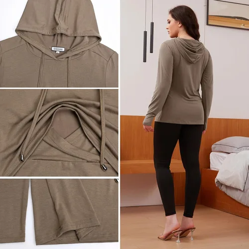 Miniatura 123 de GINKANA Sudadera con capucha para mujer, manga larga, lactancia materna, ropa casual