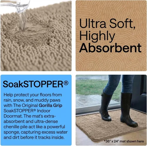 Miniatura 3 de GORILLA GRIP SOAKSTOPPER - Alfombra para puerta de perro, tapete absorbente lavable a máquina, atrapa la humedad, el lodo y la suciedad, secado Beige